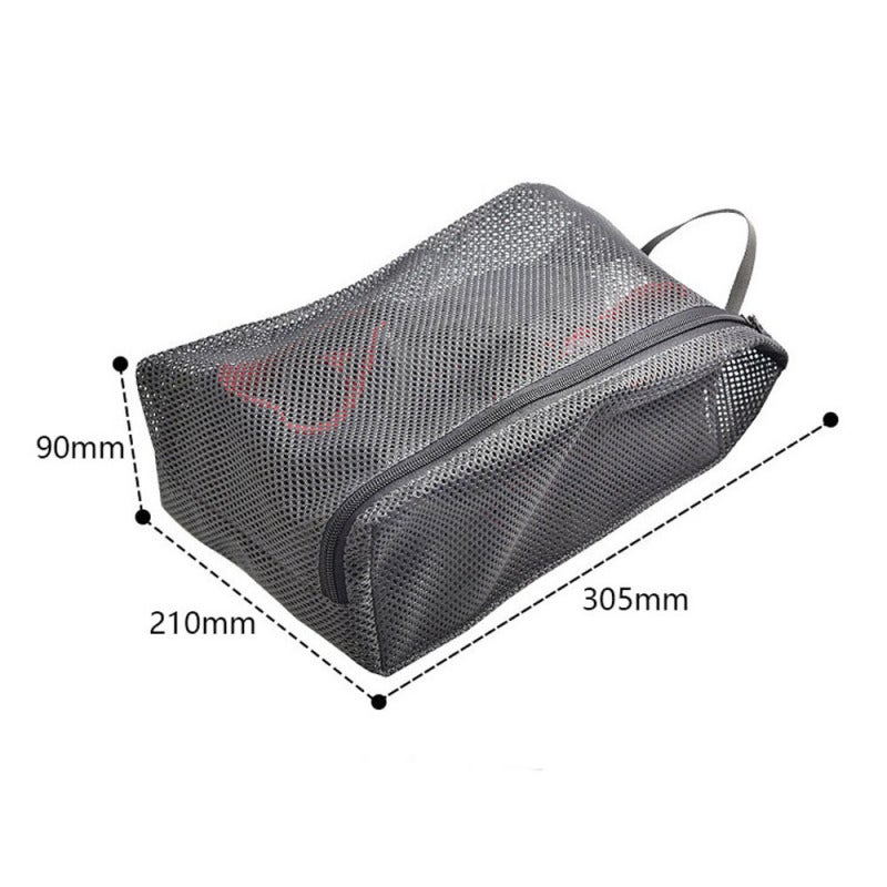 Mesh Travel Shoe Bags: Grey Breathable Mesh Zipper Storage Bag - Handle For Hanging Carrying, Smooth Quick Zipper For Home Travel Gym Closet - Image 3