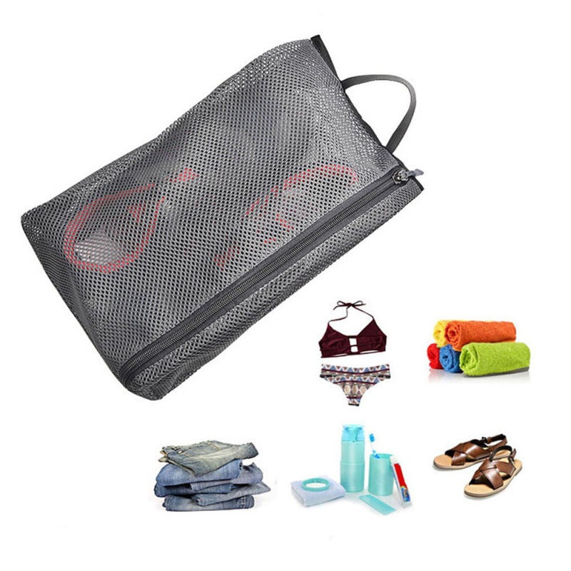 Mesh Travel Shoe Bags: Grey Breathable Mesh Zipper Storage Bag - Handle For Hanging Carrying, Smooth Quick Zipper For Home Travel Gym Closet - Image 5