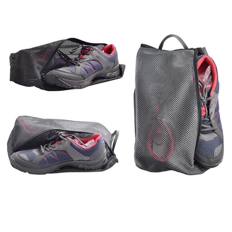 Mesh Travel Shoe Bags: Grey Breathable Mesh Zipper Storage Bag - Handle For Hanging Carrying, Smooth Quick Zipper For Home Travel Gym Closet - Image 4