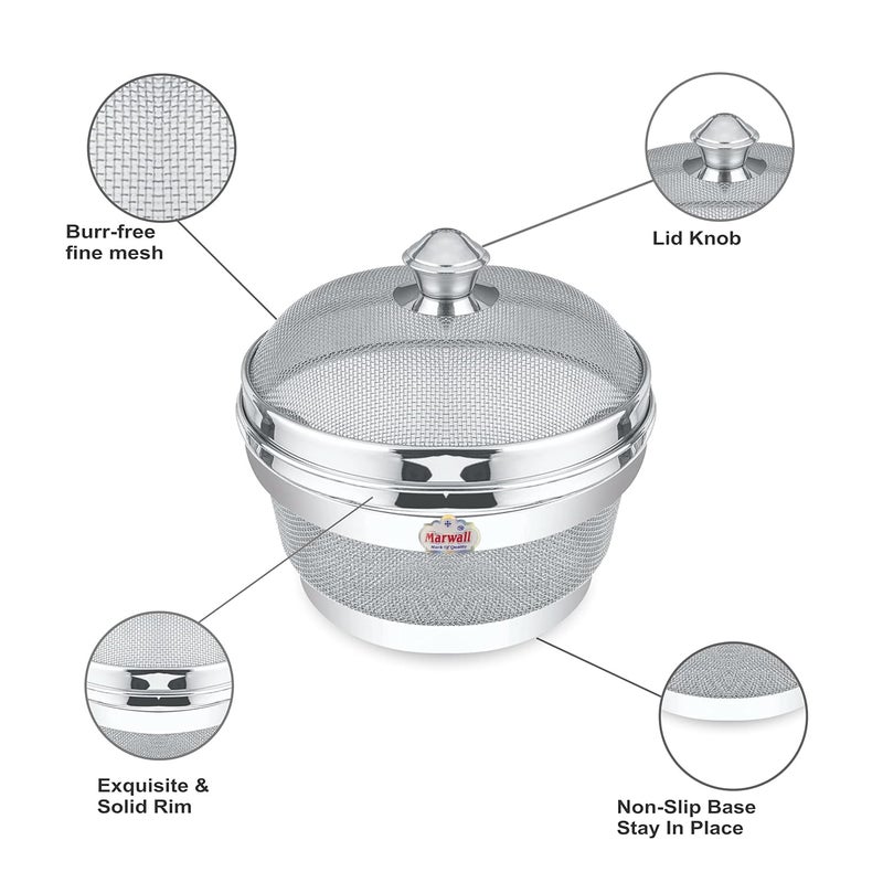 Marwall Stainless Steel Fruit Vegetable Fridge Basket with Cover Lid Net Basket with Cover 22cm 1 - Image 3