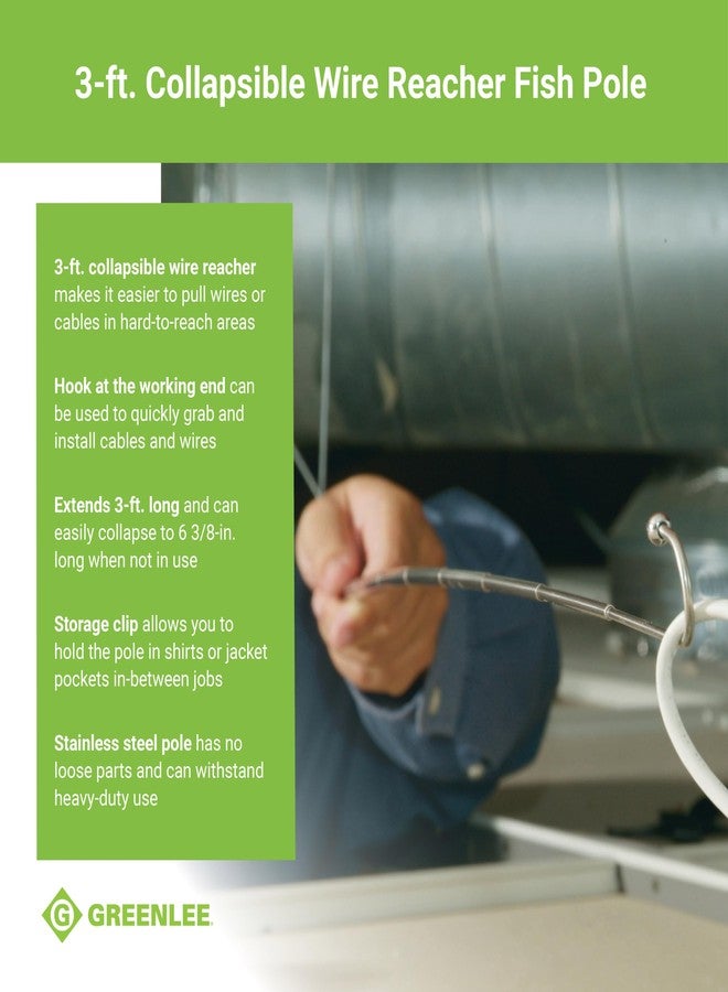 جرينلي صنارة صيد السمك Greenlee FP3 القابلة للطي بطول 3 أقدام، أداة سحب أسلاك إضافية للوصول إلى الكابلات وتثبيتها حتى عمق 3/4 بوصة - Image 3