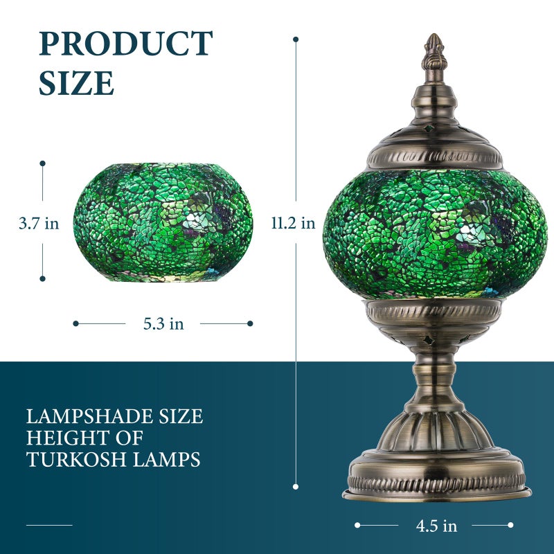 Marrakech Morrocan Mosaic Table Lamps with Vintage Style, Handmade Turkish Lamp with Bronze Base Including LED Bulb for Living Room Bedroom Decor (Shard Green) - Image 3