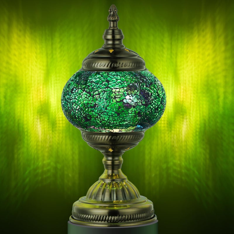Marrakech Morrocan Mosaic Table Lamps with Vintage Style, Handmade Turkish Lamp with Bronze Base Including LED Bulb for Living Room Bedroom Decor (Shard Green) - Image 1