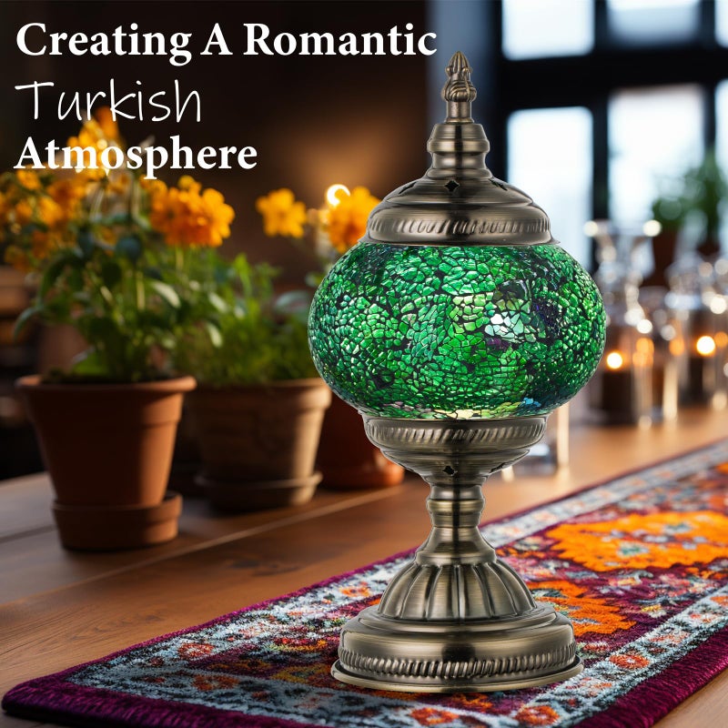 Marrakech Morrocan Mosaic Table Lamps with Vintage Style, Handmade Turkish Lamp with Bronze Base Including LED Bulb for Living Room Bedroom Decor (Shard Green) - Image 2