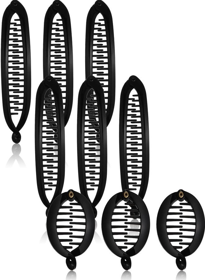 Chuangdi 9-Piece French Banana Comb Set - Fishtail & Round Banana Clips, Flexible Ponytail Holders, Interlocking Hair Styling Accessories for Women (Black) - Image 1