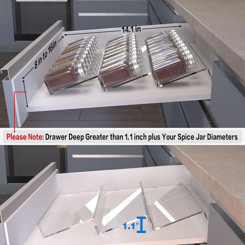 Jadehom منظم أدراج التوابل Jadehom من الأكريليك، 6 قطع، شفاف، من 8 إلى 16 بوصة - Image 4