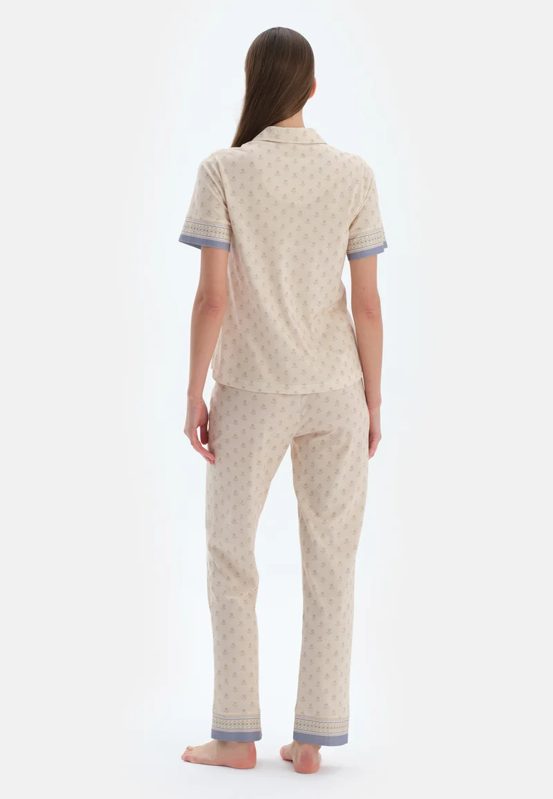 dagi Floral Regular/Classic Fit Shirt & Trousers Pajama Sets Spread Collar Cotton Blend Sleepwear