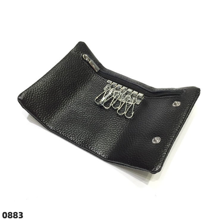 Three-Fold Leather Key Bag Cowhide Key Storage Bag Household Key Bag Zipper Coin Purse Large Capacity - Image 5