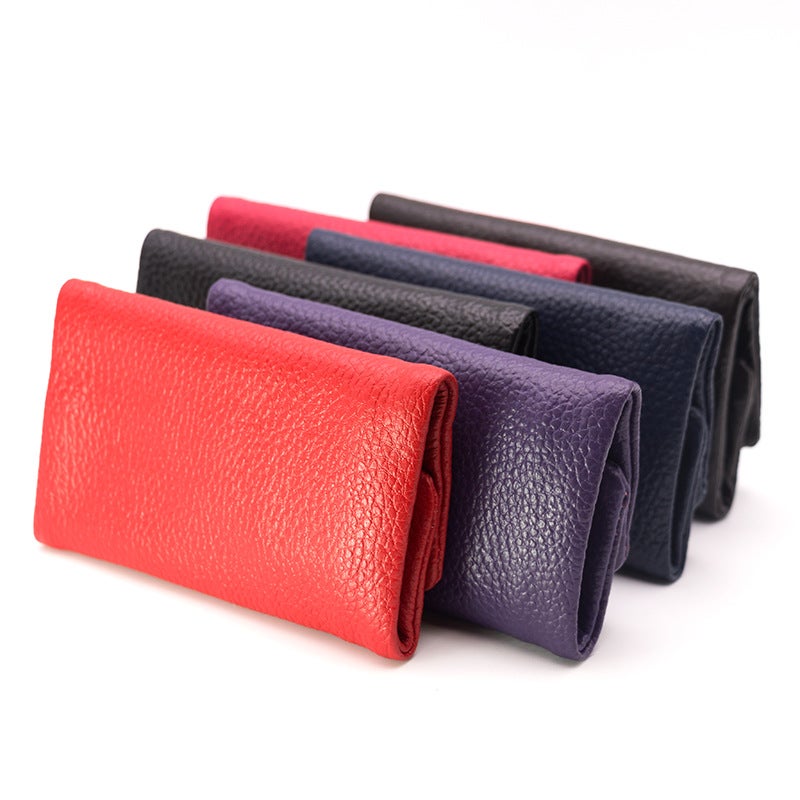 Three-Fold Leather Key Bag Cowhide Key Storage Bag Household Key Bag Zipper Coin Purse Large Capacity - Image 2