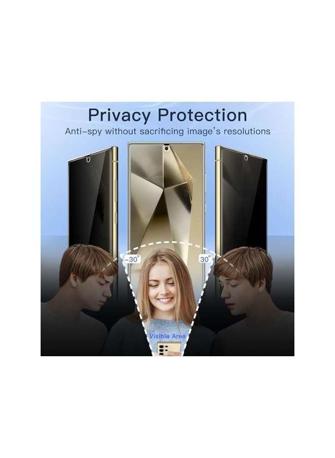 جي تيك واقي شاشة للخصوصية من JETech لهاتف Samsung Galaxy S24 Ultra 5G 6.8 بوصة مع واقي عدسة الكاميرا، طبقة TPU مرنة مضادة للتجسس، متوافق مع فتح بصمات الأصابع، عبوتان لكل منهما - Image 3