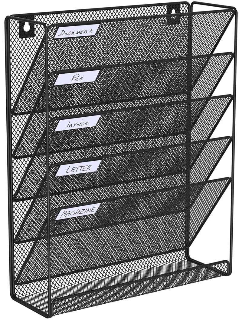 BOHDK Hanging Folder Organizer Mesh 6 Tier, Wall File Organizer Hanging Paper Organizer, Wall Mount Mail Storage, Office Organization and Storage Rack for Home Office, Black - Image 1
