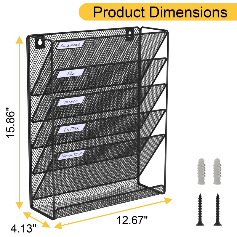 BOHDK Hanging Folder Organizer Mesh 6 Tier, Wall File Organizer Hanging Paper Organizer, Wall Mount Mail Storage, Office Organization and Storage Rack for Home Office, Black - Image 5