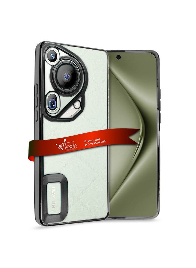 Wtech Huawei Pura 70 Ultra 5G 2024 PU Luxury Plating Raised Lips Camera Hole Case Cover Black - Image 1