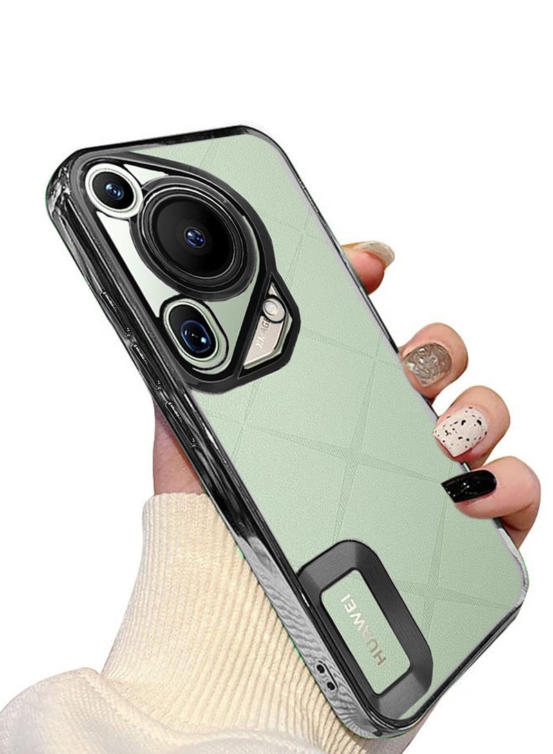 Wtech Huawei Pura 70 Ultra 5G 2024 PU Luxury Plating Raised Lips Camera Hole Case Cover Black - Image 2