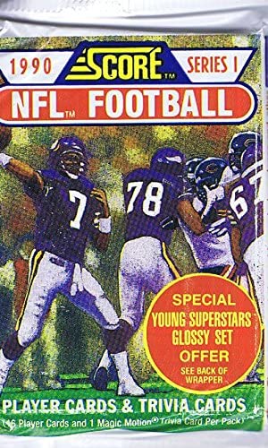 SCORE 1990 سلسلة سكور 1 بطاقات تداول كرة القدم NFL - 16 بطاقة لكل عبوة فردية - Image 2