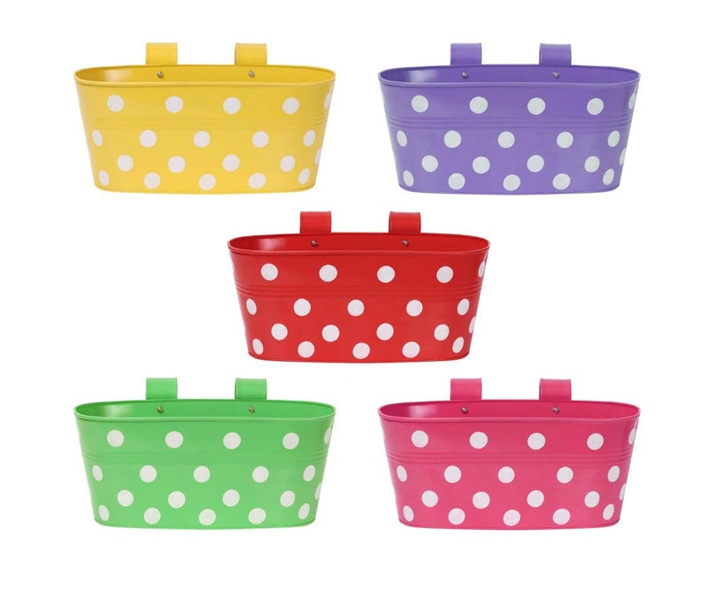 Leafy Tales Muticolor Metal Rust-Free Hanging Planter - Set of 5 (Oval - Red, Green, Yellow, Pink, Purple), 30 cm x 15 cm x 14 cm - Image 2