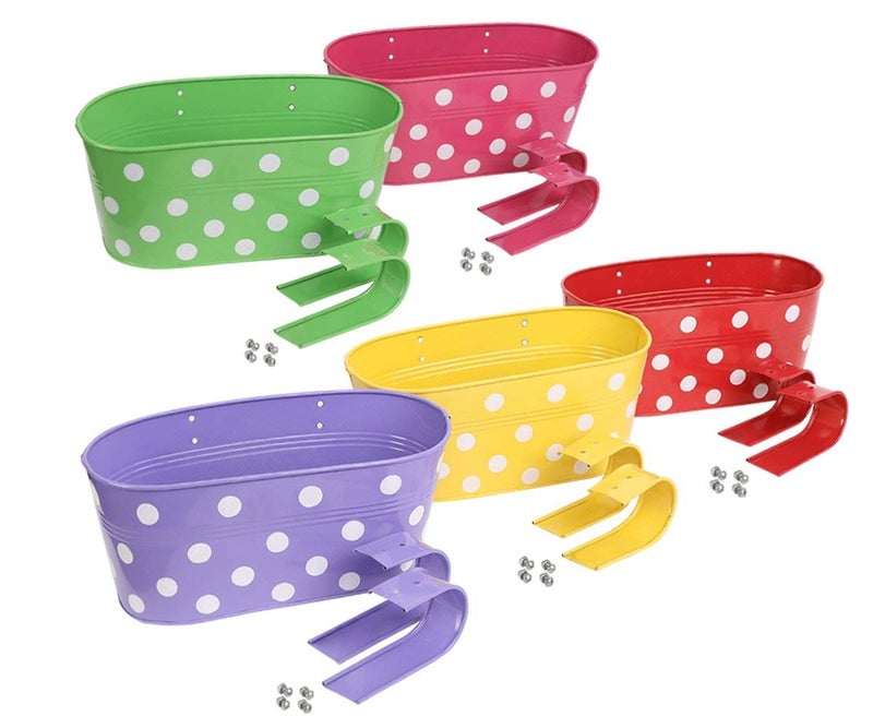 Leafy Tales Muticolor Metal Rust-Free Hanging Planter - Set of 5 (Oval - Red, Green, Yellow, Pink, Purple), 30 cm x 15 cm x 14 cm - Image 3