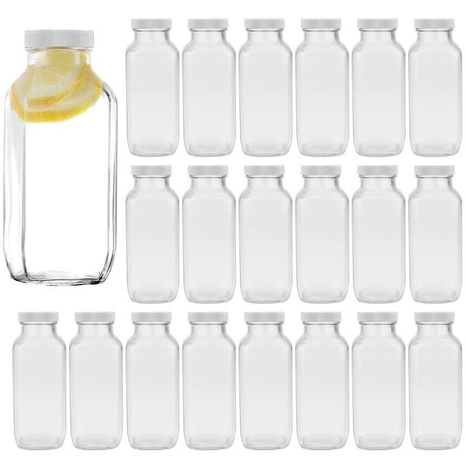 VINTAGE WATER BOTTLESGLASS DRINKING BOTTLES 16OZCLEAR BEVERAGE BOTTLE 500ML WITH LIDS FOR KOMBUCHATEAGLASS BOTTLES FOR HOMEMADE DRINKSTRAVEL REUSABLE JUICING MILK BOTTLE20 PACK
