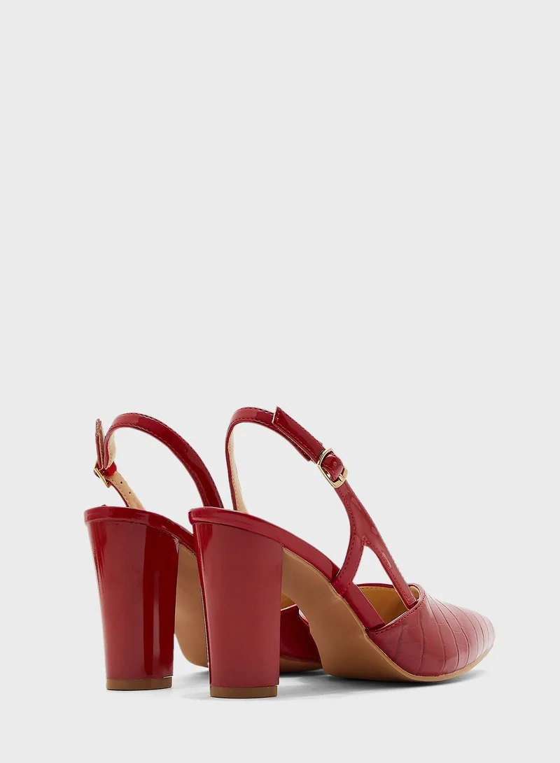 ELLA Croc Effect Cutout Strap Pointed Pump