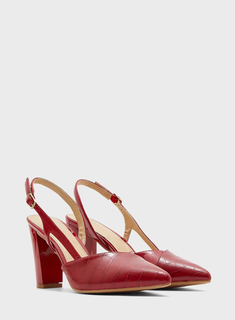 ELLA Croc Effect Cutout Strap Pointed Pump