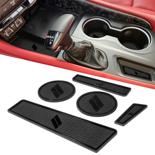 REMOCH Cup Holder Inserts for Dodge Durango Accessories 2021 2022 2023 2024 2025 2026 Center Console Mat Custom Fit Silicone Cup Liners Pads Interior Decoration (5pcs/Set, Black) - Image 1