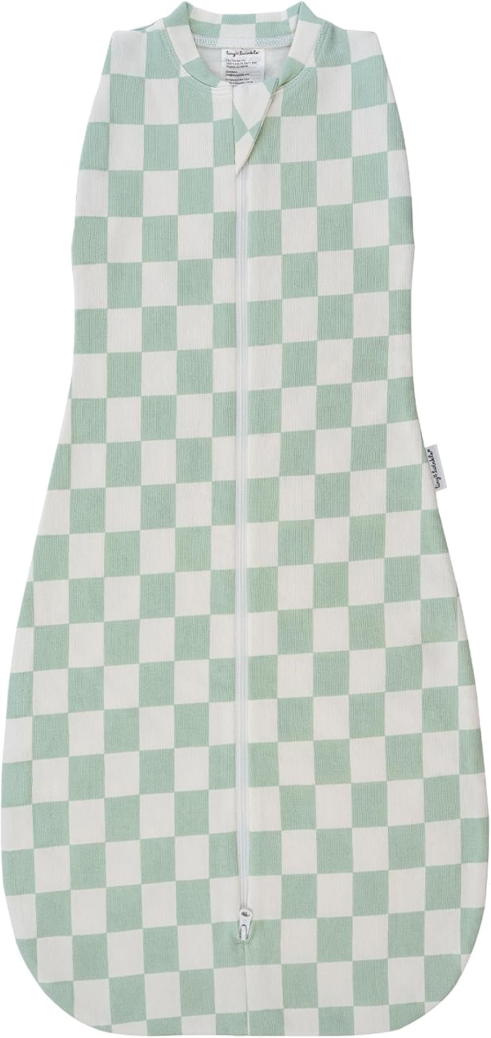 Tiny Twinkle Baby Sleep Sack 36 Months 10 TOG  Cotton  Elastane Wearable Blanket Swaddle Transition MicroFleece Machine Washable Sage Checkers - Image 1