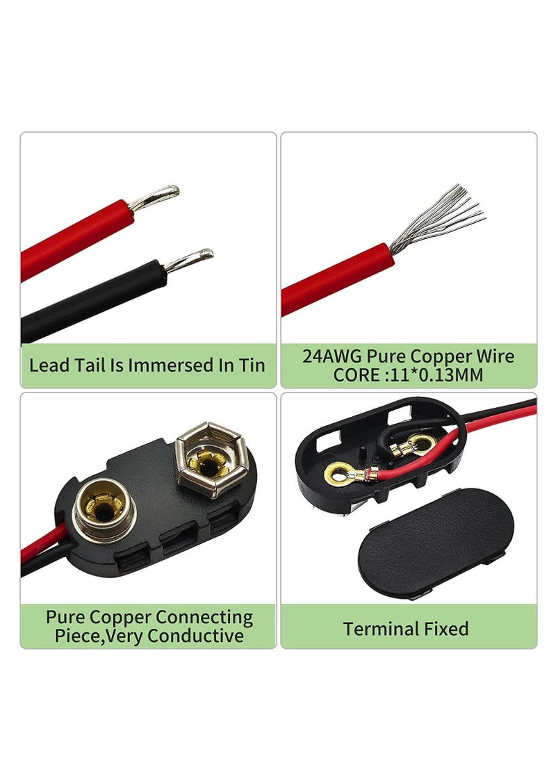 Y&D 9 V Battery Clip Connector 20 PCS I-Type Volt Buckle Connector Hard Plastic Shell 5.9in 24AWG Copper Wire Lead 9V Button (I-Type PCS)  - Image 2