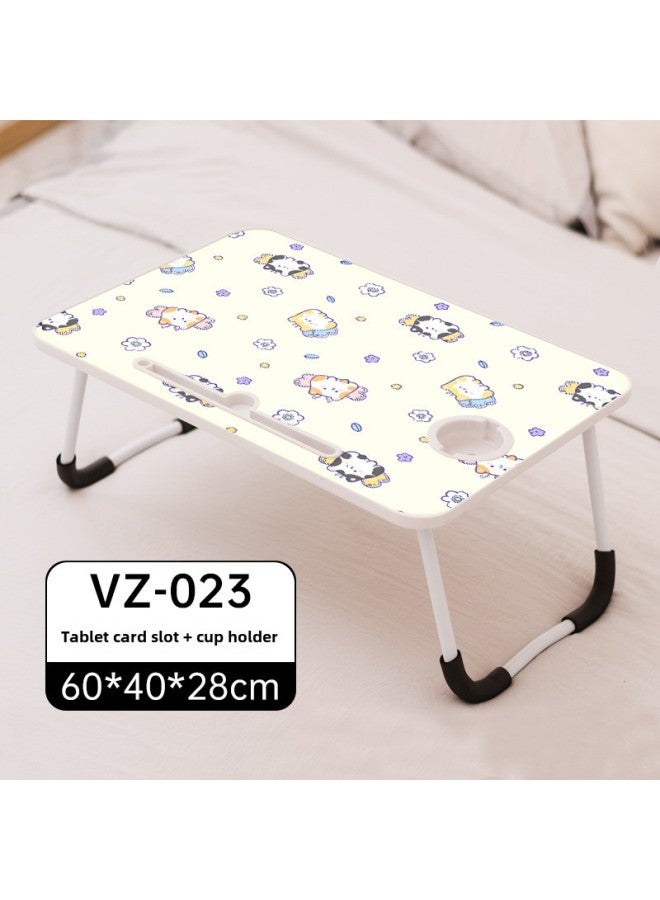 Laptop Desk Bed Folding Table Lazy Small Table Bedroom Sitting Student Dormitory Home Study Desk-Color:VZ-023,W Leg, Card Slot + Cup Holder  - Image 1