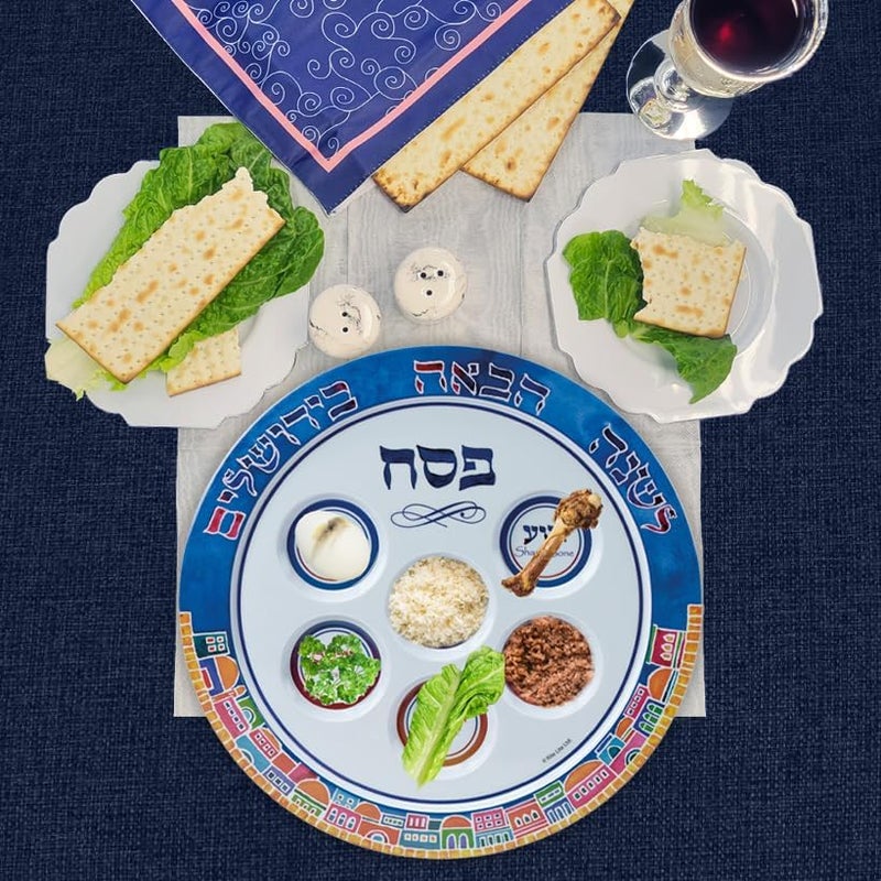 Rite Lite Jerusalem Seder Plate Melamine | Passover Gifts Colorful Pesach Serving Dish Recipe Hebrew Haggadah Jewish Hostess Holiday Party Decor 12" - Image 3