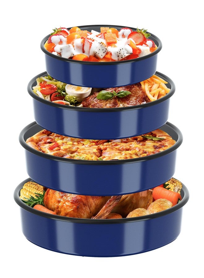 MCCSI Enamel Baking Pans Set Round Roasting Dish 4-Pack 9/10/12/14 Inch Non Stick Large Bakeware for Cake Bread Pie Pizza Turkey Steak, Non-Toxic Carbon Steel Oven Dishwasher Safe Thanksgiving Cookware - Image 1