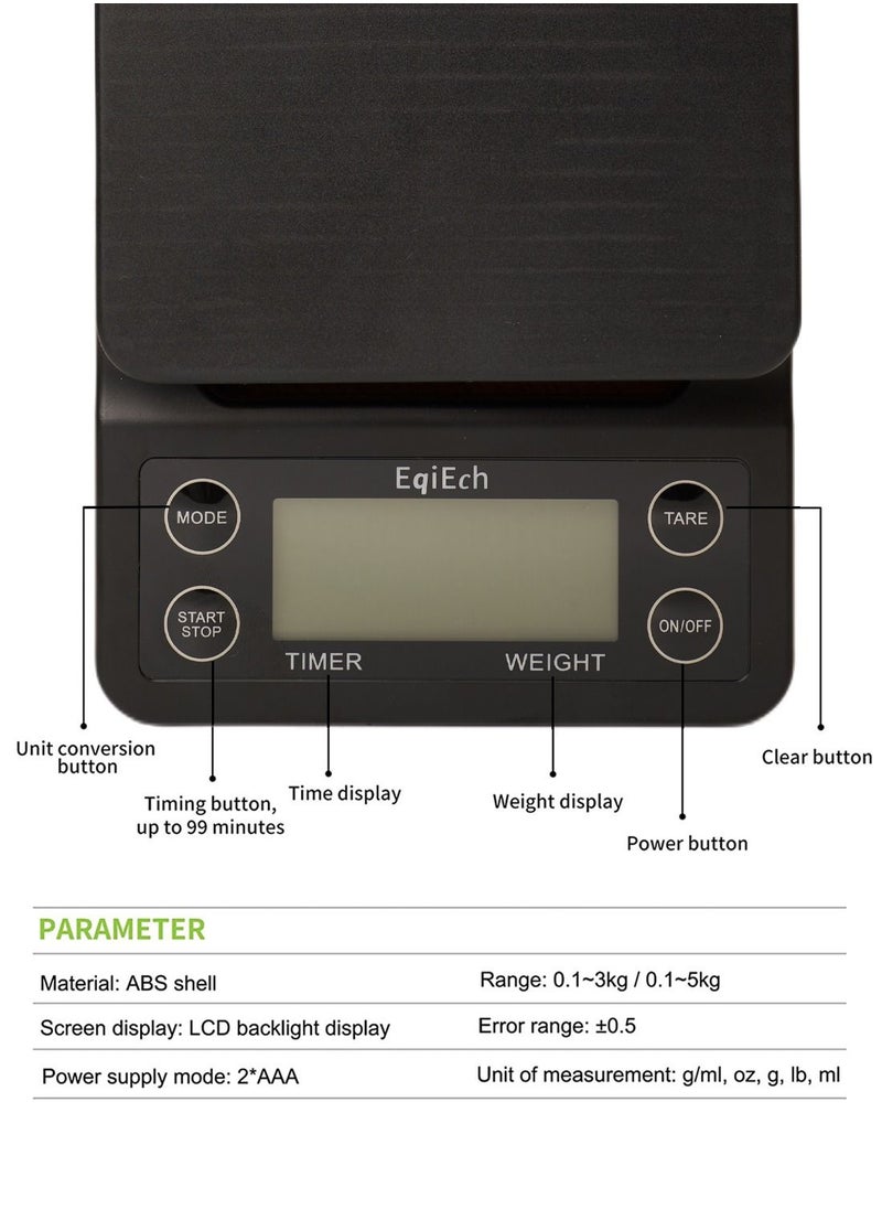 ميزان قهوة رقمي صغير 3 كجم/0.1 جرام (البطارية متضمنة) مع مؤقت، مناسب للاسبريسو V60 صب القهوة،  أيضا وزن الطعام - pzsku/Z6B45AC53966BC123055AZ/45/_/1687272827/a1bd2d1e-5bae-4496-a119-6c5ee080d0ea