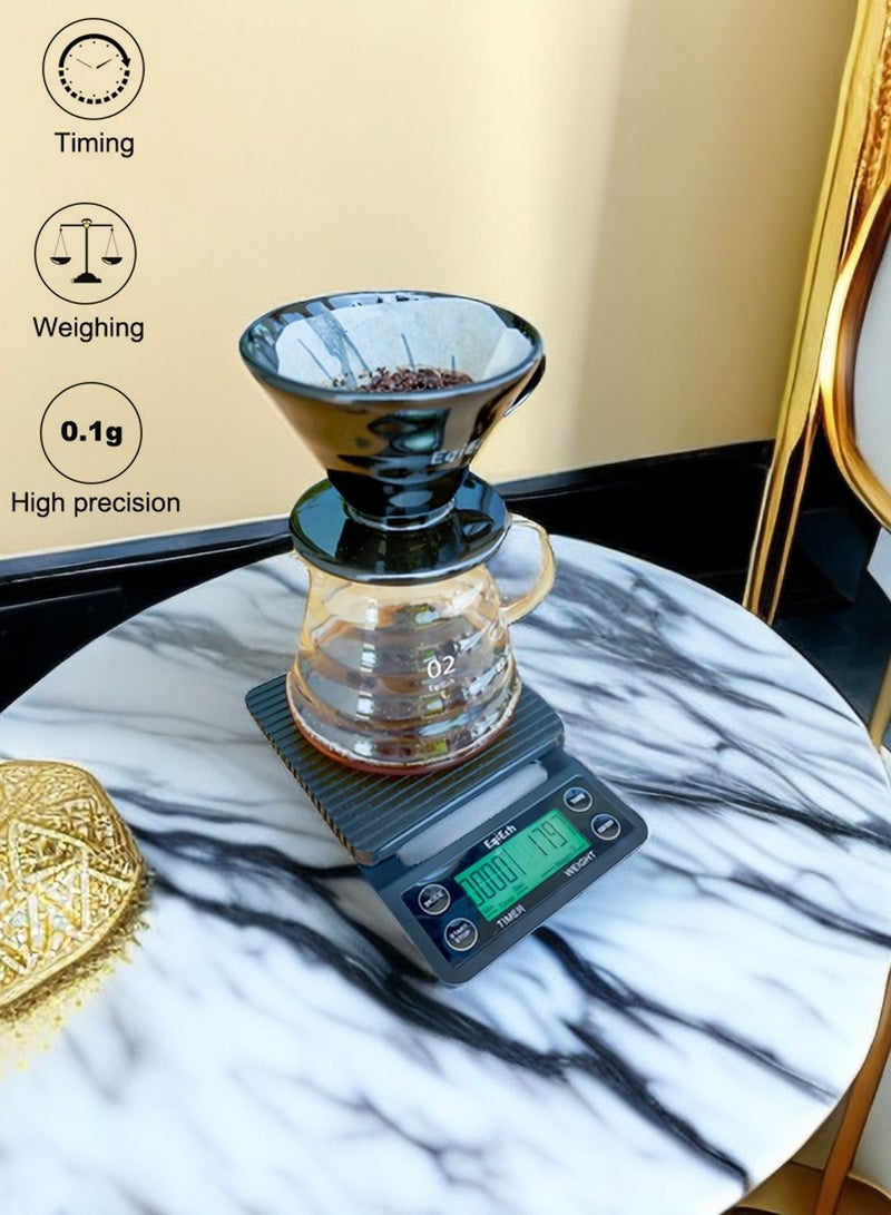 EqiEch 3kg/0.1g Mini Digital Coffee Scale(Battery Included) with Timer,Suitable for Espresso and V60 Pour Over Coffee,Cooking Baking Weighting - Image 2