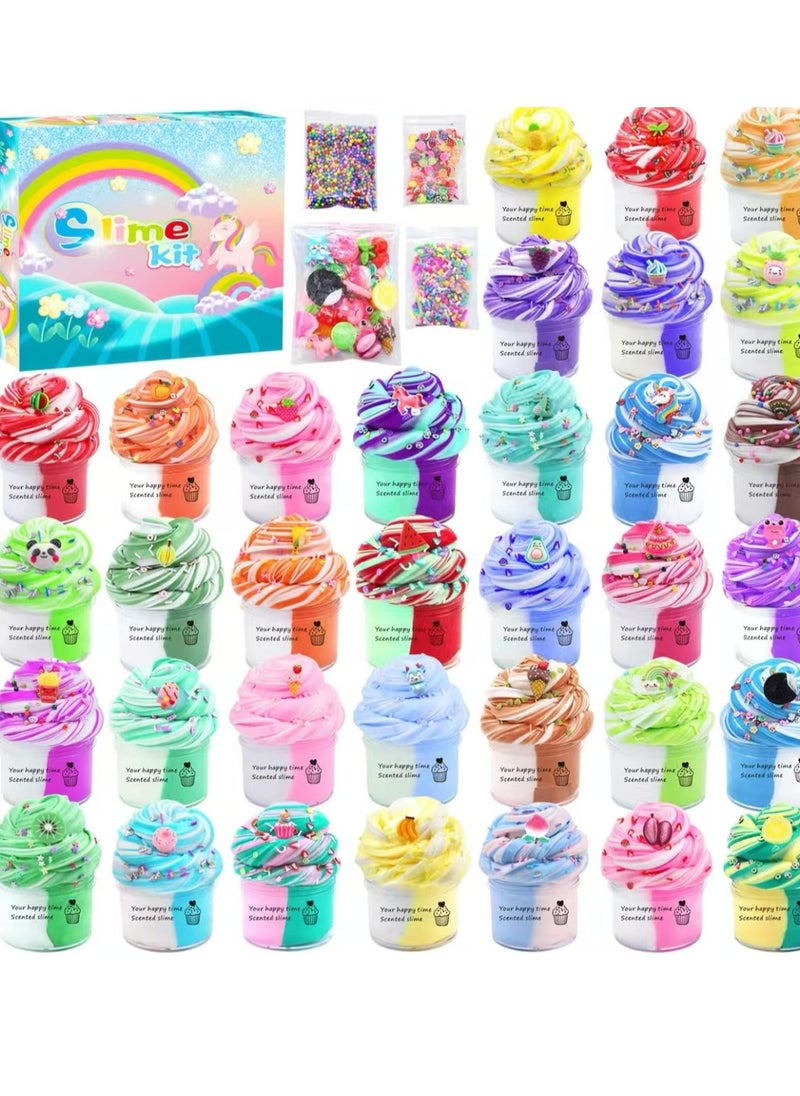 34Pack Butter Slime Kit, Party Favor Supplies, Soft Fidget Toy Slime with Trinkets, Prize for Girl and Boys, Christmas Stocking Stuffers Birthday Gift for Kids  - Image 1