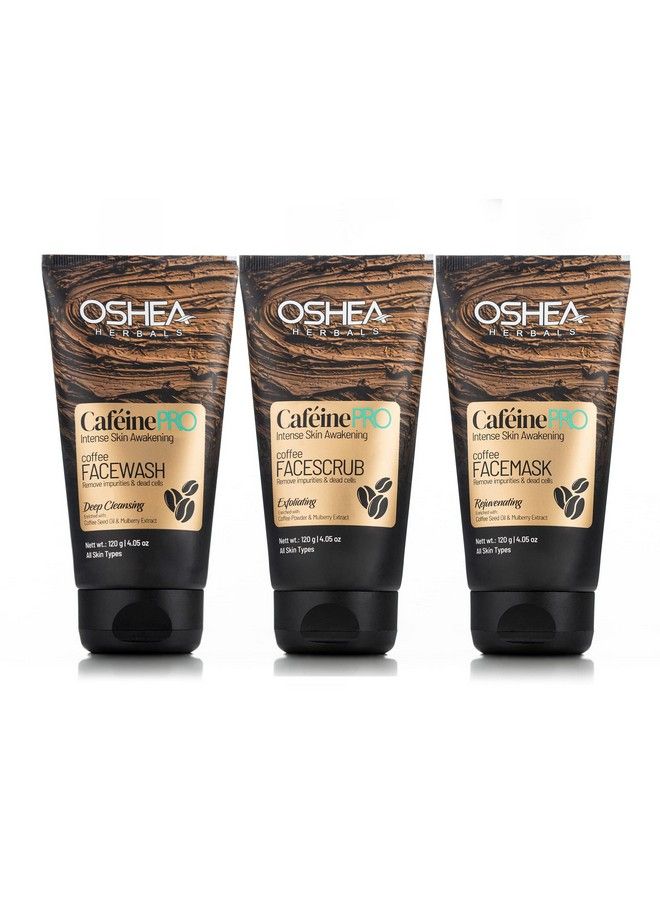 OSHEA Herbals Cafeine Pro Face Wash Face Scrub And Face Mask Combo Pack I Remove Impurities & Dead Cells I Coffee Powder I Mulberry Extract 360 Gm - Image 2