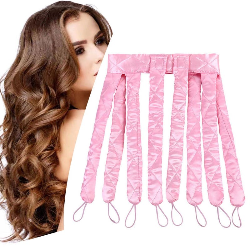 YiQiYi No Heat Hair Curler Headband For Long Hair Satin Heatless Curling Rod With Adjustable Strap Overnight No Heat Curling Roller For Women And Girls Waves And Curls (Pink) - Image 1