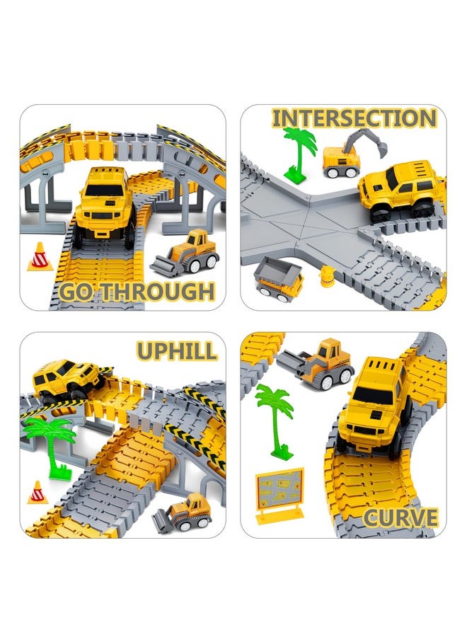 Hony Kids Toys 253 Pcs Construction Race Tracks Toy For 3 4 5 6 7 8 Year Old Boys Girls, 5 Pcs Construction Truck Car And Flexible Track Play Set Create A Engineering Road Games Toddler Toys Birthday Gifts  - Image 3