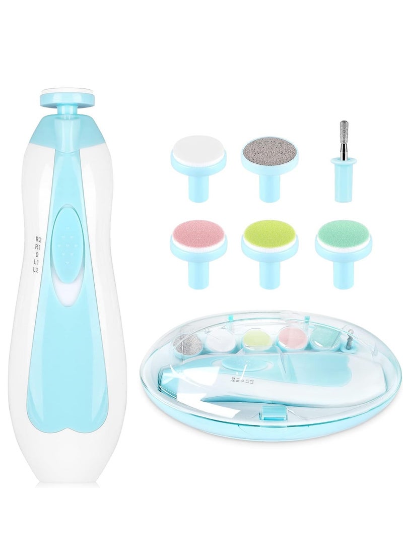 إلترازون Baby Nail Clippers, Safe Electric Baby Nail File Kit for Newborns, Kids, Toes and Nails Care, Polishing and Trimming, 6 Grinding Heads and LED Light, Blue - Image 1