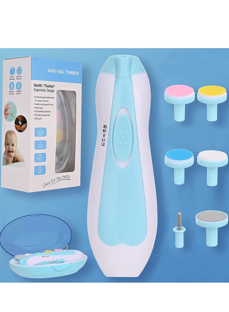 إلترازون Baby Nail Clippers, Safe Electric Baby Nail File Kit for Newborns, Kids, Toes and Nails Care, Polishing and Trimming, 6 Grinding Heads and LED Light, Blue - Image 3