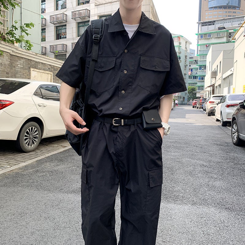 Workwear Jumpsuit Men's Loose Casual Suit Summer Fashion Brand Cropped Pants Straight Hip-hop Street Menswear - Image 2