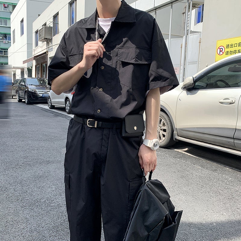 Workwear Jumpsuit Men's Loose Casual Suit Summer Fashion Brand Cropped Pants Straight Hip-hop Street Menswear - Image 3