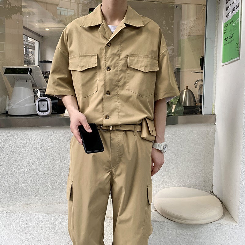 Workwear Jumpsuit Men's Loose Casual Suit Summer Fashion Brand Cropped Pants Straight Hip-hop Street Menswear - Image 5