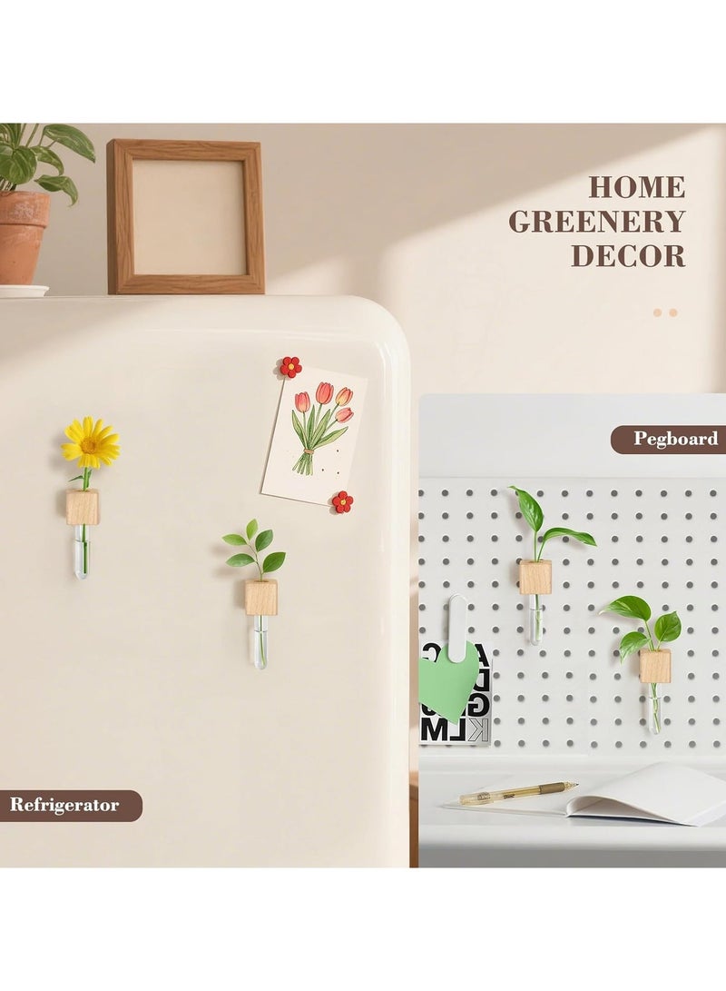 محطة إكثار مغناطيسية للثلاجة، مجموعة من قطعتين مزهريات أنابيب اختبار خشبية مع أنابيب زجاجية لمغناطيس الثلاجة – حوض زراعة خشبي بلون فاتح وداكن مناسب للنباتات المائية والزهور، ديكور بدون حفر. - Image 2
