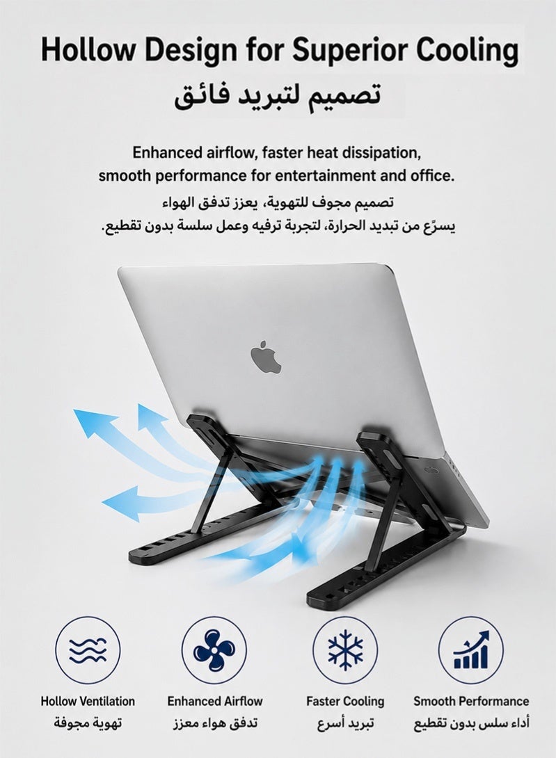 ZAFRA 2-in-1 Adjustable Laptop Stand & Liftable Phone Holder | 10-Level Ergonomic Foldable Laptop Riser for MacBook Air Pro & Tablets | Height Adjustable Phone Stand | Portable Cooling Desk Stand with Anti-Slip Base & Desk Organizer for Home Office & Study - Image 4