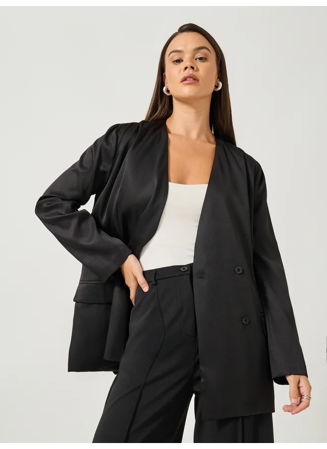 Styli Styli Solid Regular Fit Regular Length Double Breasted Blazer