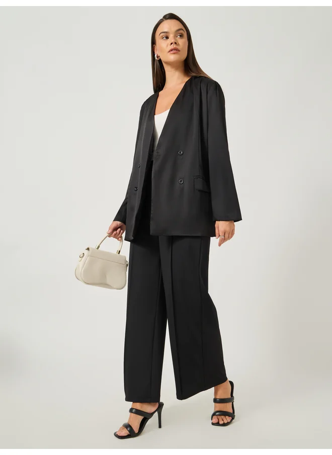 Styli Styli Solid Regular Fit Regular Length Double Breasted Blazer