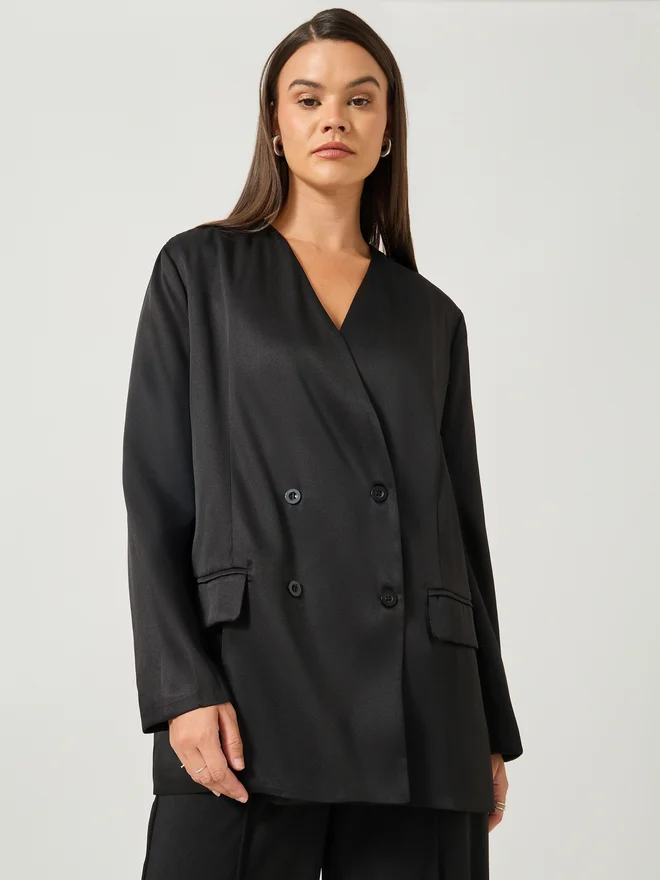 Styli Styli Solid Regular Fit Regular Length Double Breasted Blazer