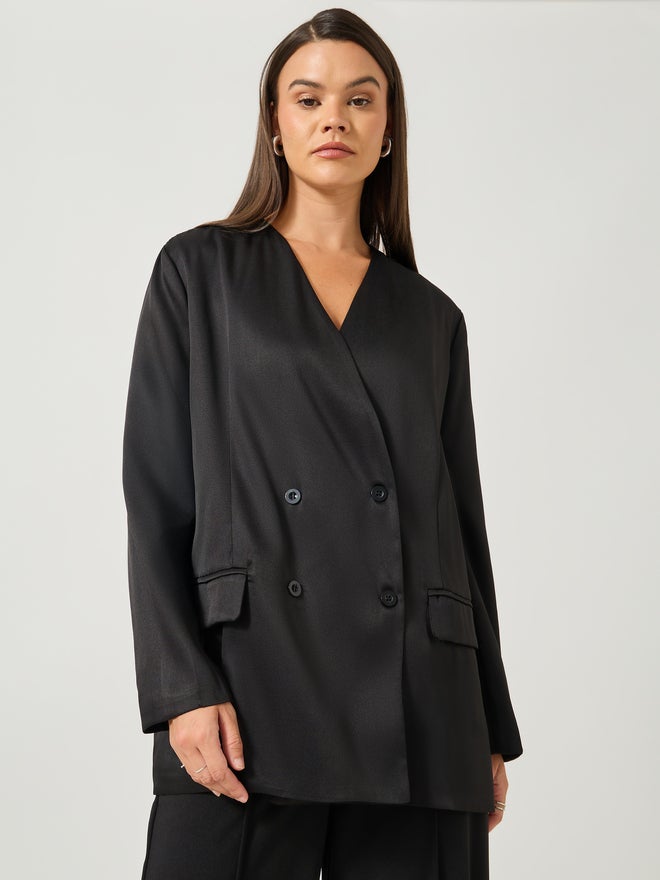 Styli Styli Solid Regular Fit Regular Length Double Breasted Blazer  - Image 3