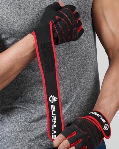 BURNLAB Gym Gloves with Wrist Support (Red, Medium) - Image 3