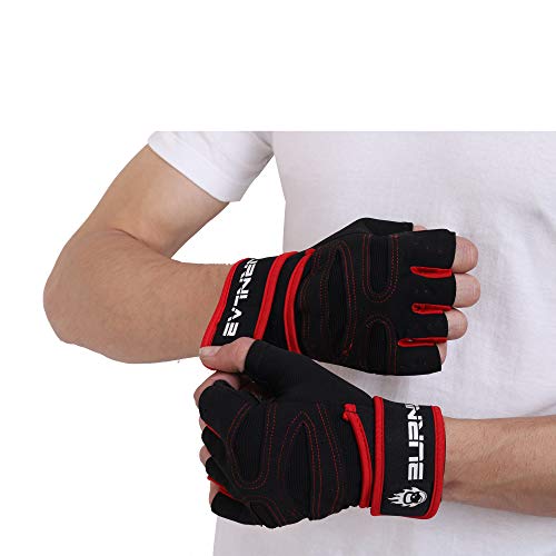 BURNLAB Gym Gloves with Wrist Support (Red, Medium) - Image 1