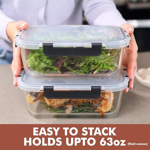 Razab 2 Pcs 1860ml / 63 Oz Large Glass Food Storage Containers with Lids - Glass Meal Prep Containers with Locking Lids for Roasting, Storing Leftover, Lunch Container, BPA Free, Microwave & Oven Safe - Image 2